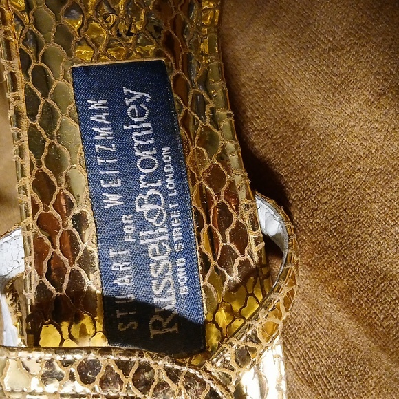 Stuart Weitzman for Russell & Bromley Gold Stilleto Sandals 7.5 - Picture 3 of 13